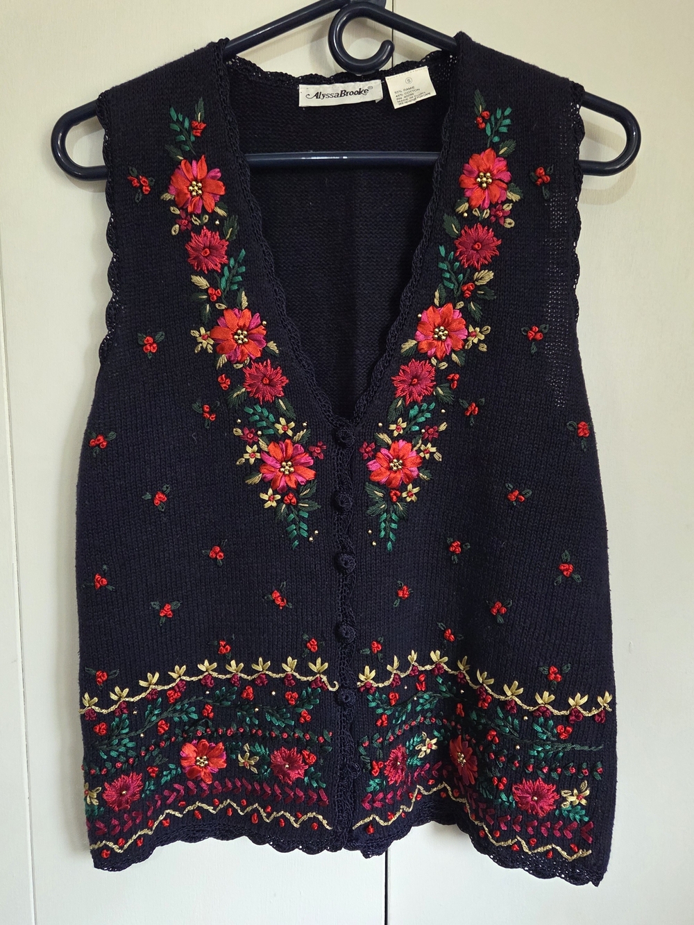 Navy Embroidered V-Neck Sweater Vest